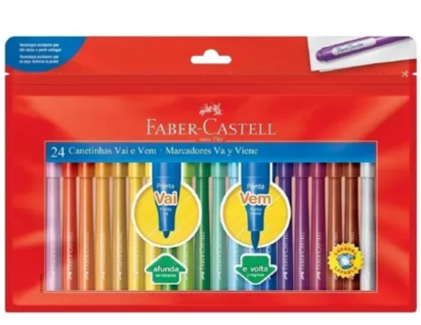 Canetinhas Faber Castell 24 Cores Hidrocor Ponta Vai E Vem - Image 2